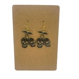 Skull Cherry Earrings - Gold Plated Enamel Charms - Hypoallergenic